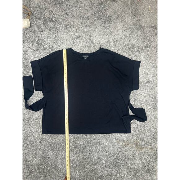 Express Size Small/Petite Black Tie-Back Tee short, cuffed sleeves - Picture 4 of 7